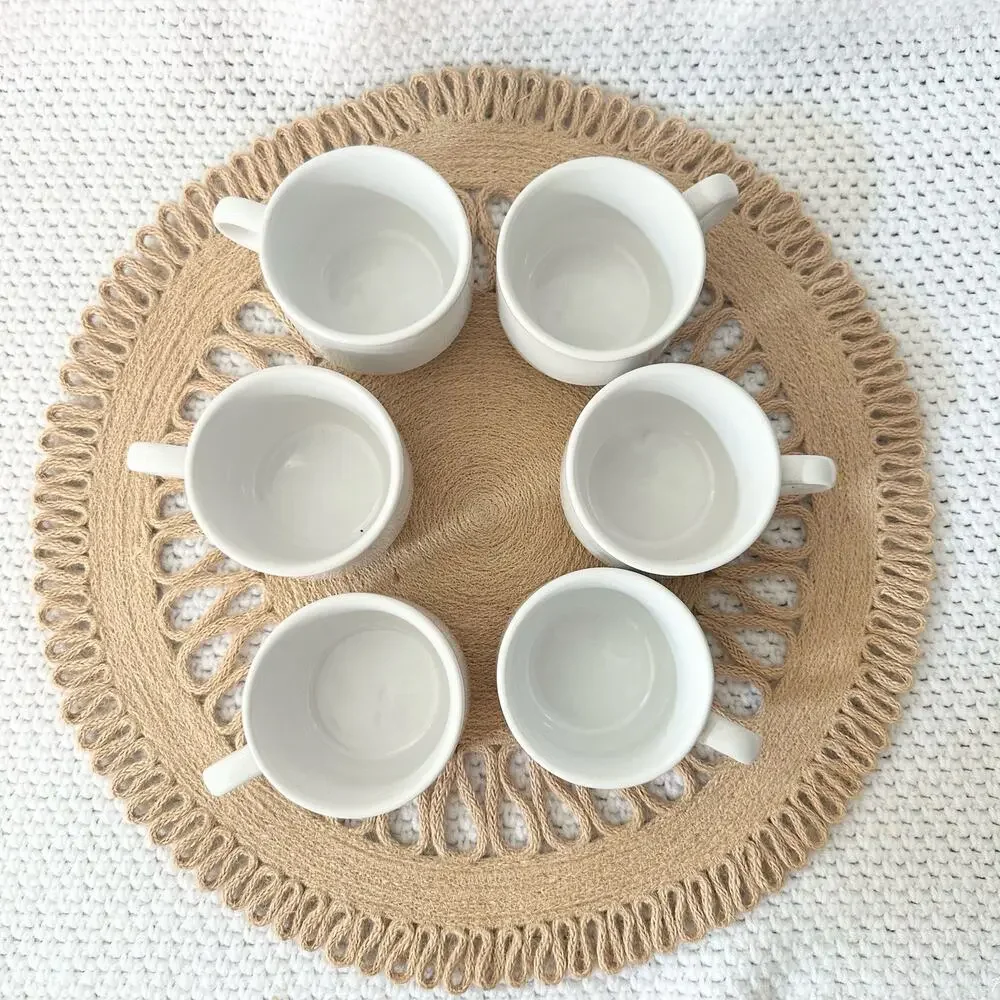 Pier 1 Solid White Stackable Stoneware Coffee Espresso 6 Piece Set Silver Rack